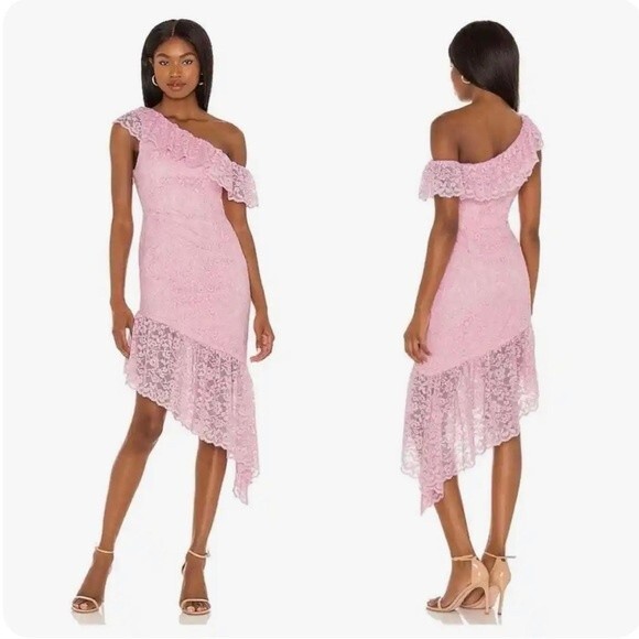 NWT Majorelle Pink One Shoulder Lace Asymmetrical Dress Size Small - Picture 1 of 7